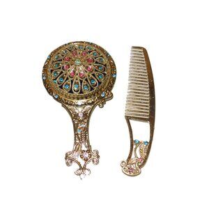 Jeweled Vanity Set Hair Comb & Mirror  (2) Piece